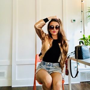 Rose Gold Metallic Bomber Jacket